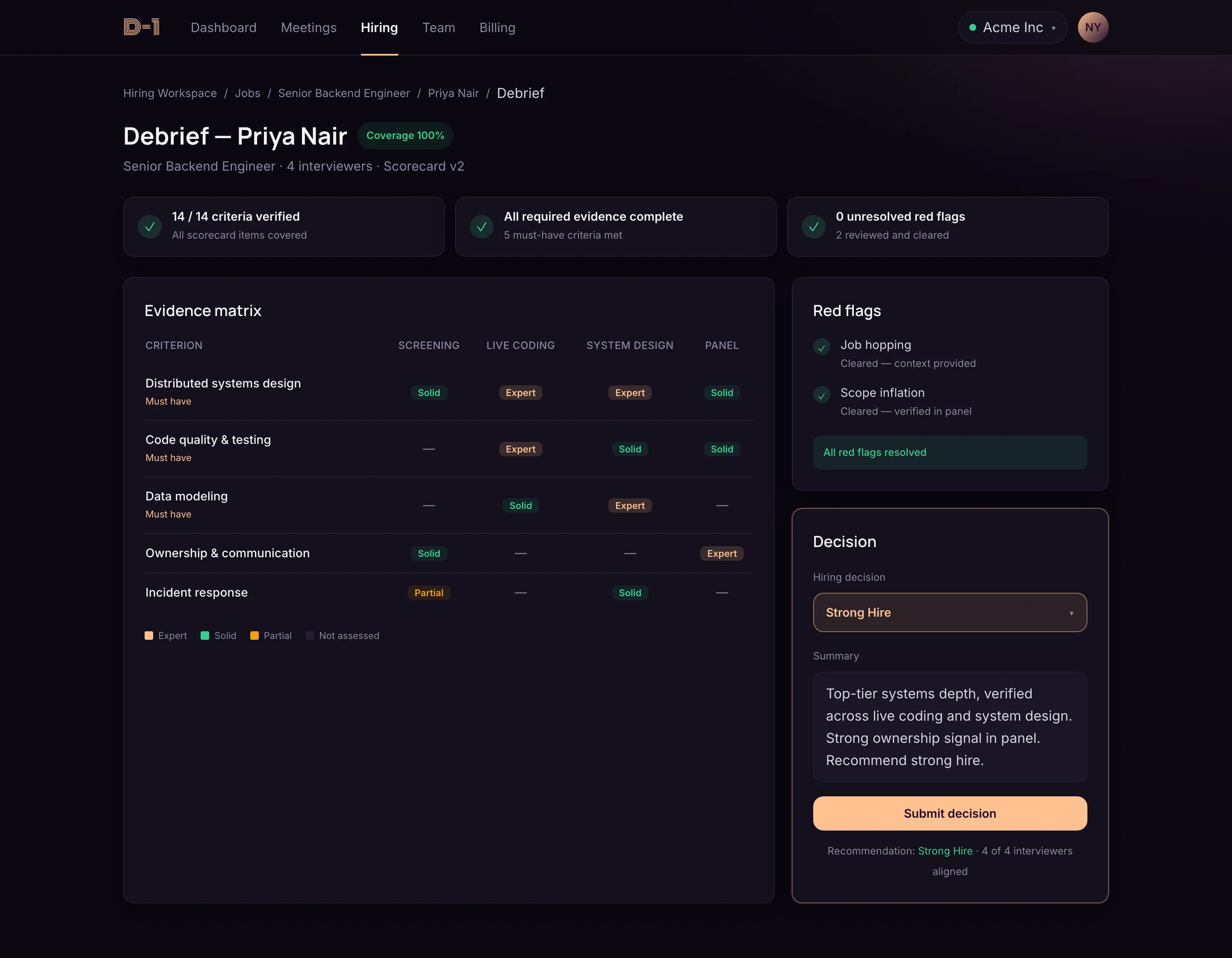 HireStudio debrief and final decision