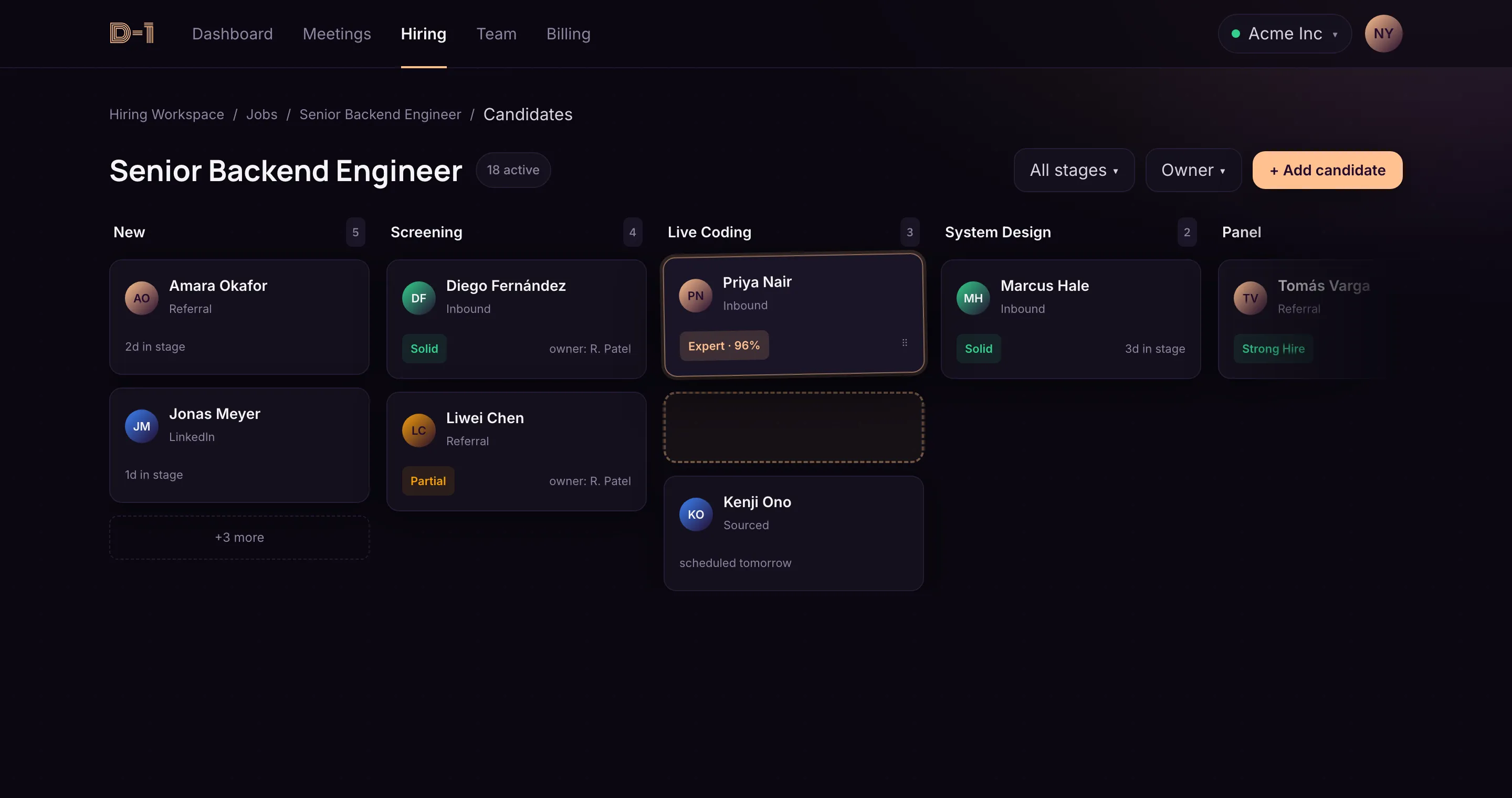 HireStudio candidate pipeline board