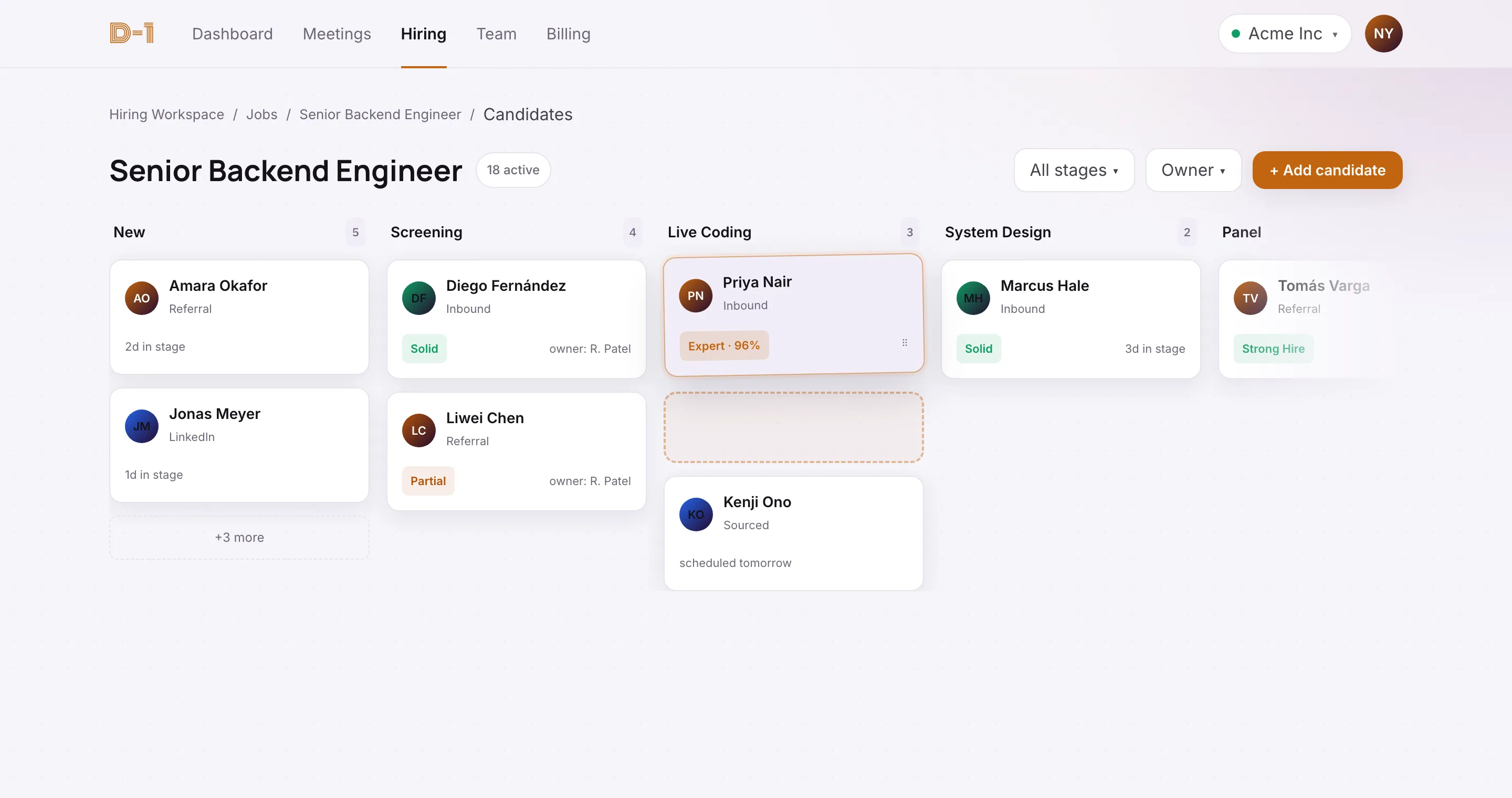 HireStudio candidate pipeline board