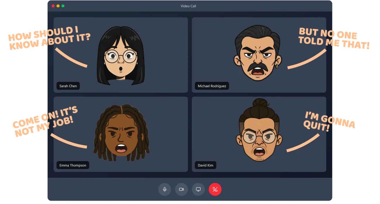 A team video call full of crossed wires and confusion