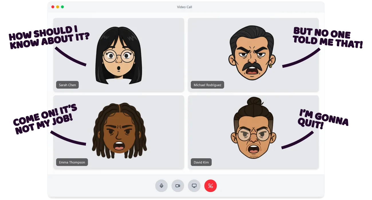 A team video call full of crossed wires and confusion